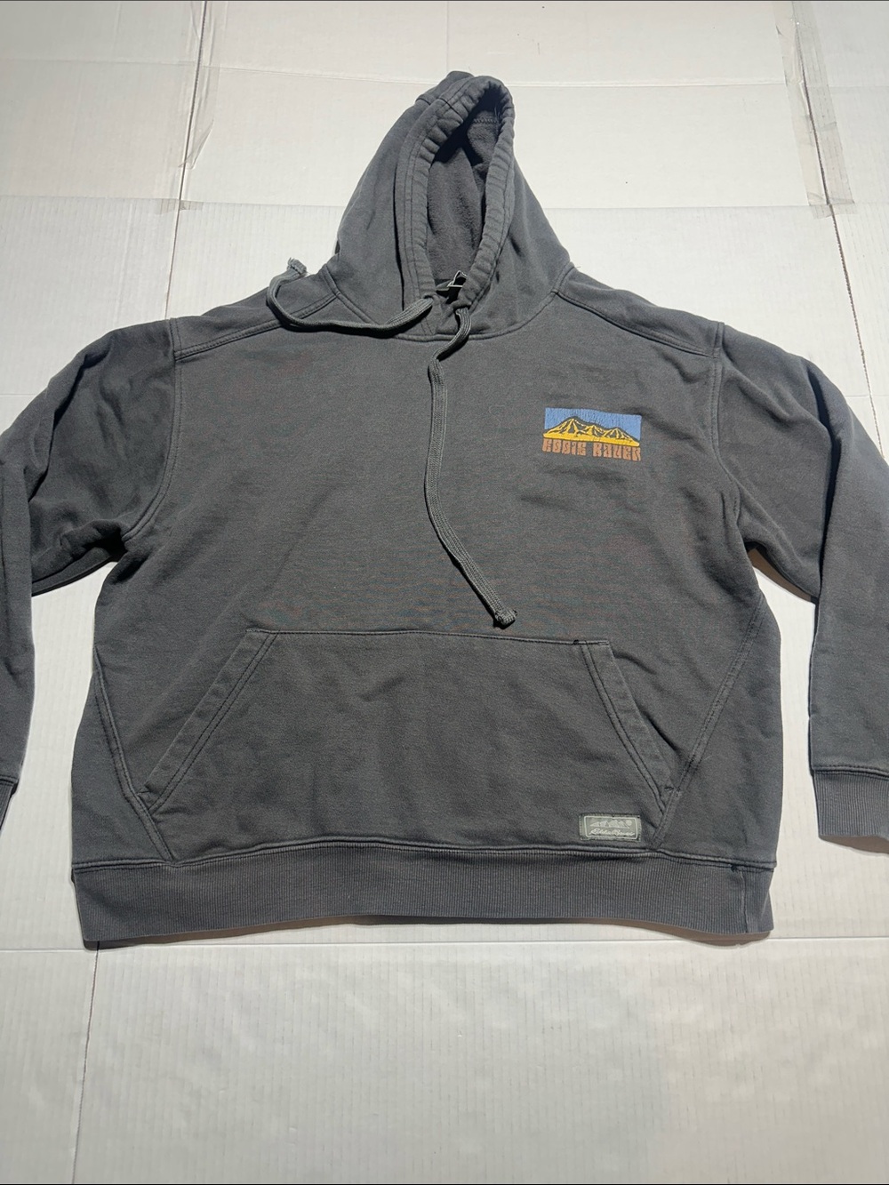 Eddie Bauer Hooded Pullover Sweatshirt w mountain graphic kangaroo pocket grey